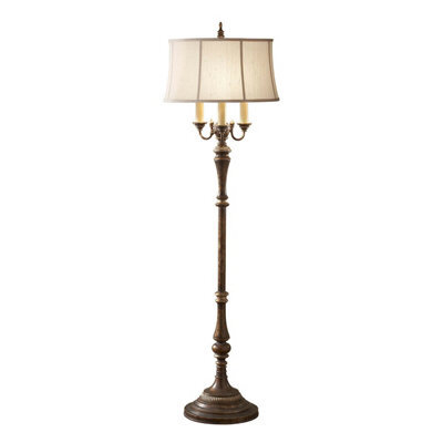 Stylish 4 Bulb Floor Lamp With Desert Linen Fabric Shade And Cambridge Crackle Finish