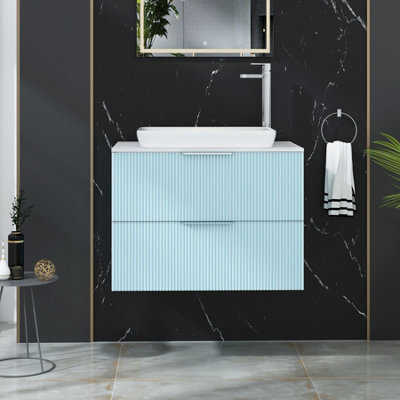 Royal Bathrooms Evora 700mm Powder Blue Fluted Wall Hung Countertop Vanity Unit 2 Drawer With Qubix Basin - image 1