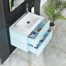 Royal Bathrooms Evora 700mm Powder Blue Fluted Wall Hung Countertop Vanity Unit 2 Drawer With Qubix Basin - thumbnail 3