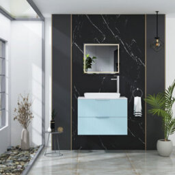 Royal Bathrooms Evora 700mm Powder Blue Fluted Wall Hung Countertop Vanity Unit 2 Drawer With Qubix Basin - thumbnail 2
