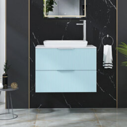 Royal Bathrooms Evora 700mm Powder Blue Fluted Wall Hung Countertop Vanity Unit 2 Drawer With Qubix Basin - thumbnail 1