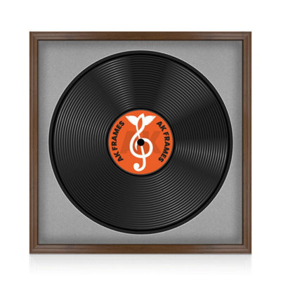"16X16"" Walnut Classic Vinyl Record Frame With Silver Mount For 12 Inch Lp Disc - Ak Frames" - image 1