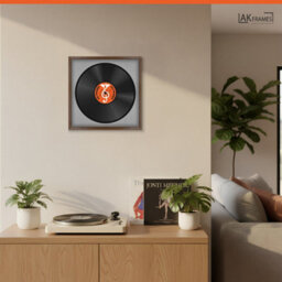 "16X16"" Walnut Classic Vinyl Record Frame With Silver Mount For 12 Inch Lp Disc - Ak Frames" - thumbnail 5