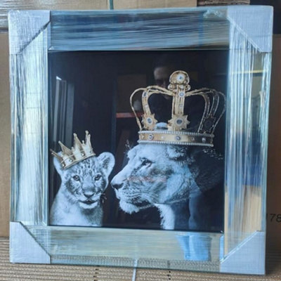 Biznest Modern Liquid Glitter Wall Art With Mirrored Edges Queen & Boy Extra Large Size 55X55Cm (Biz1082)