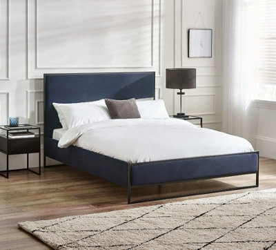 Cooper Navy Blue Velvet And Black Metal Bed Frame - 5Ft King Size - image 1