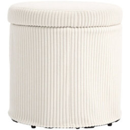 Wyld Haus Rokael Round Beige Corduroy Storage Footstool, Removable Lid, 40Cm - thumbnail 2