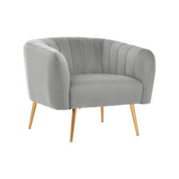 Orsina Stylish Grey Velvet Chair With Gold Finish Legs, Back & Armrest Dining Chair, Easy To Clean Armchair - thumbnail 2