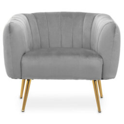 Orsina Stylish Grey Velvet Chair With Gold Finish Legs, Back & Armrest Dining Chair, Easy To Clean Armchair - thumbnail 1