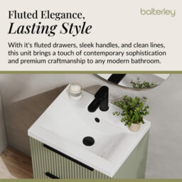 Balterley Fluted Front Wall Hung 2-Drawer Bathroom Vanity Unit And Mid-Edge Basin, 500mm, Satin Green, Black Handles - thumbnail 4