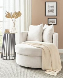 Beliani Swivel Armchair Dalby Fabric Light Beige - thumbnail 2