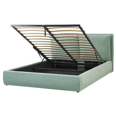Beliani Ottoman Bed Velvet Bajonna 160 X 200 Cm (Eu King Size) Mint Green - image 1