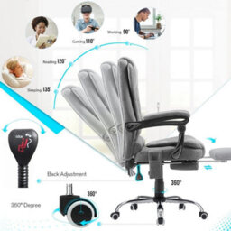 Grey With Footrest Ergonomic Swivel High Back Office Chair Computer Chair W/ Footrest Gaming Chair - thumbnail 3