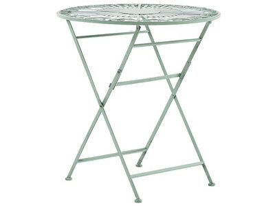 Beliani Outdoor Bistro Table Green Metal Folding Round 70Cm Vintage Distressed Finish For Small Balcony - image 1
