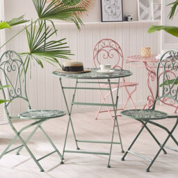 Beliani Outdoor Bistro Table Green Metal Folding Round 70Cm Vintage Distressed Finish For Small Balcony - thumbnail 2