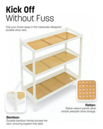 Keplin 3 Tier Bamboo And Rattan Shoe Rack Organiser, Compact Design For Hallway, Stylish And Functional Storage- White And Natural - thumbnail 6