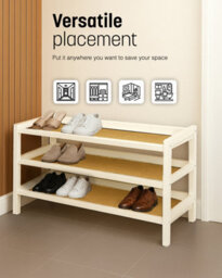 Keplin 3 Tier Bamboo And Rattan Shoe Rack Organiser, Compact Design For Hallway, Stylish And Functional Storage- White And Natural - thumbnail 7