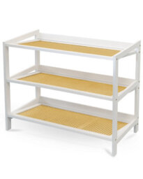 Keplin 3 Tier Bamboo And Rattan Shoe Rack Organiser, Compact Design For Hallway, Stylish And Functional Storage- White And Natural