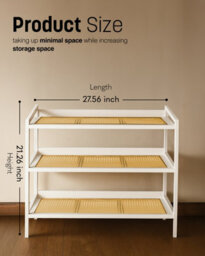 Keplin 3 Tier Bamboo And Rattan Shoe Rack Organiser, Compact Design For Hallway, Stylish And Functional Storage- White And Natural - thumbnail 3