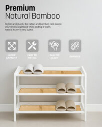 Keplin 3 Tier Bamboo And Rattan Shoe Rack Organiser, Compact Design For Hallway, Stylish And Functional Storage- White And Natural - thumbnail 8