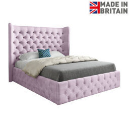 Florence Wide Winged Upholstered Soft Velvet Bed Frame - Pink - thumbnail 6