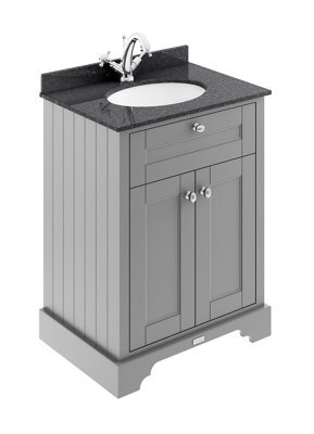 Hudson Reed Floor Standing Two Door Traditional Vanity Unit With 1 Tap Hole Black Marble Top & Basin In Storm Grey, 620 X 470mm - image 1