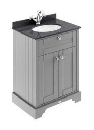 Hudson Reed Floor Standing Two Door Traditional Vanity Unit With 1 Tap Hole Black Marble Top & Basin In Storm Grey, 620 X 470mm