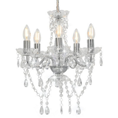 Walplus Chandelier With Crystal Beads Silver Round 5 X E14 - image 1