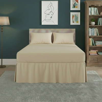 Fitted Valance Bed Sheet Polycotton Mattress Cover And Frill Easy Care Cream - image 1
