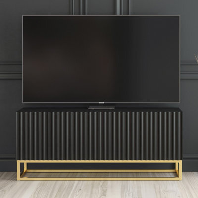 Tv Unit Ripple 100Cm - Black With Fluted Doors - image 1