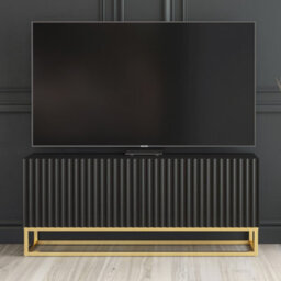 Tv Unit Ripple 100Cm - Black With Fluted Doors - thumbnail 1