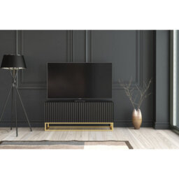 Tv Unit Ripple 100Cm - Black With Fluted Doors - thumbnail 3