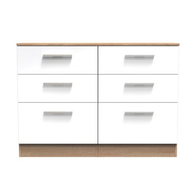 Trent 6 Drawer Wide Chest In White & Bardolino Oak (Ready Assembled) - image 1