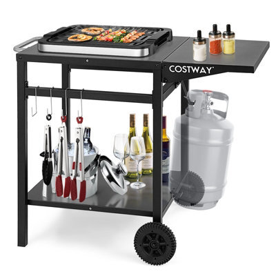 Costway Movable Grill Dining Cart Double-Shelf Pizza Oven Serving Trolley Worktable W/ 2 Wheels - image 1