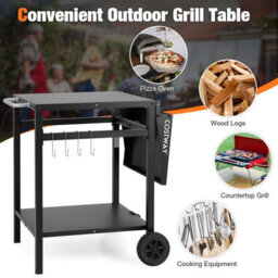 Costway Movable Grill Dining Cart Double-Shelf Pizza Oven Serving Trolley Worktable W/ 2 Wheels - thumbnail 3