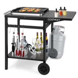 Costway Movable Grill Dining Cart Double-Shelf Pizza Oven Serving Trolley Worktable W/ 2 Wheels - thumbnail 1