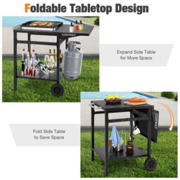 Costway Movable Grill Dining Cart Double-Shelf Pizza Oven Serving Trolley Worktable W/ 2 Wheels - thumbnail 4
