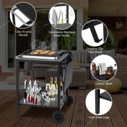 Costway Movable Grill Dining Cart Double-Shelf Pizza Oven Serving Trolley Worktable W/ 2 Wheels - thumbnail 7