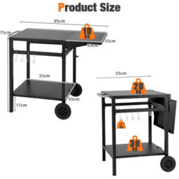 Costway Movable Grill Dining Cart Double-Shelf Pizza Oven Serving Trolley Worktable W/ 2 Wheels - thumbnail 2