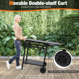 Costway Movable Grill Dining Cart Double-Shelf Pizza Oven Serving Trolley Worktable W/ 2 Wheels - thumbnail 5