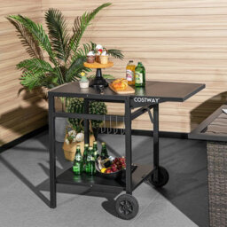 Costway Movable Grill Dining Cart Double-Shelf Pizza Oven Serving Trolley Worktable W/ 2 Wheels - thumbnail 8