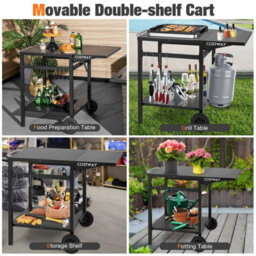 Costway Movable Grill Dining Cart Double-Shelf Pizza Oven Serving Trolley Worktable W/ 2 Wheels - thumbnail 6