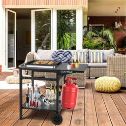 Costway Movable Grill Dining Cart Double-Shelf Pizza Oven Serving Trolley Worktable W/ 2 Wheels - thumbnail 9