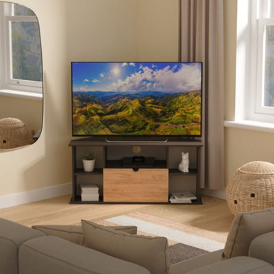 Varese Matt Graphite Corner Tv Unit With 2 Shelves & 1 Drawers, (H)51Cm X (W)112Cm X (D)51.5Cm - image 1