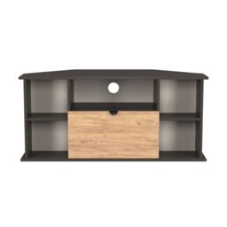 Varese Matt Graphite Corner Tv Unit With 2 Shelves & 1 Drawers, (H)51Cm X (W)112Cm X (D)51.5Cm - thumbnail 2