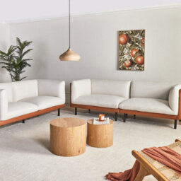 Wyld And Coco Novahome 3-Seater Sofa Off-White Fabric With Brown Faux Leather Shell, Water-Repellent. - thumbnail 2