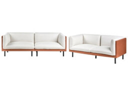 Wyld And Coco Novahome 3-Seater Sofa Off-White Fabric With Brown Faux Leather Shell, Water-Repellent. - thumbnail 3
