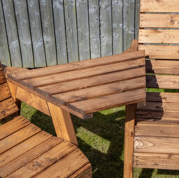 Samuel Alexander 3 Seater Chunky Rustic Wooden Garden Furniture Set With Angled Tray & Green Cushions - thumbnail 4