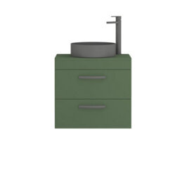 Royal Bathrooms Turin 800mm Wall Mounted Bathroom Vanity Unit With Sink 2 Drawer Matt Green & Art Round Countertop Basin - thumbnail 5