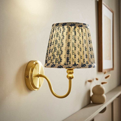 Valuelights Binky Gold Rechargeable Wall Light With Blue Floral Shade - image 1