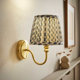 Valuelights Binky Gold Rechargeable Wall Light With Blue Floral Shade